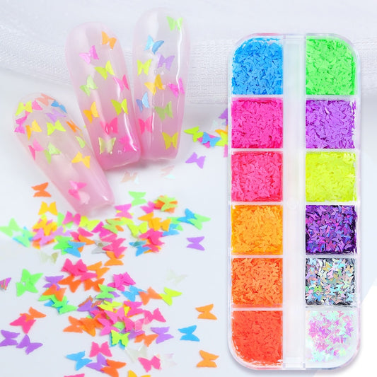 Fluorescence Butterfly Heart Fruits Various Shapes Nail Art Glitter Flakes 3D Colourful Sequins Polish Manicure Nail Decoration