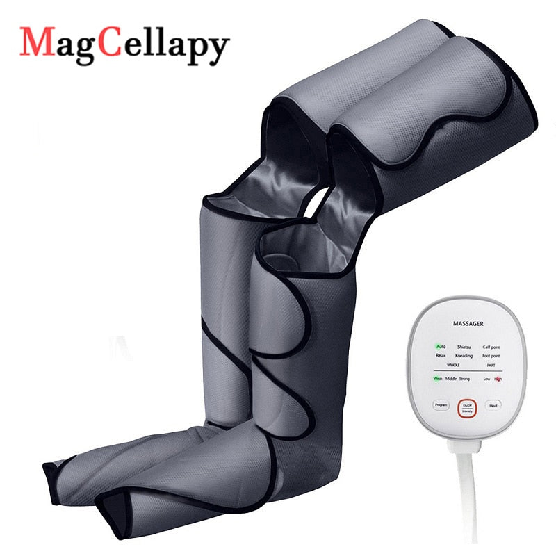 Electric Air Compression Leg Massager Pneumatic Foot and Calf Heated Air Wraps Handheld Controller Muscle Relax Pain Relief