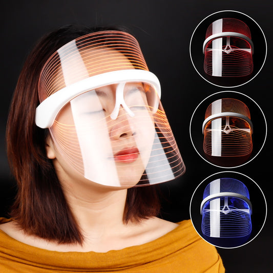 Wireless Use LED Mask Red Blue Orange Light 3 Colors Photon Facial Beauty Transparent Mask Acne Treatment Skin Rejuvenation