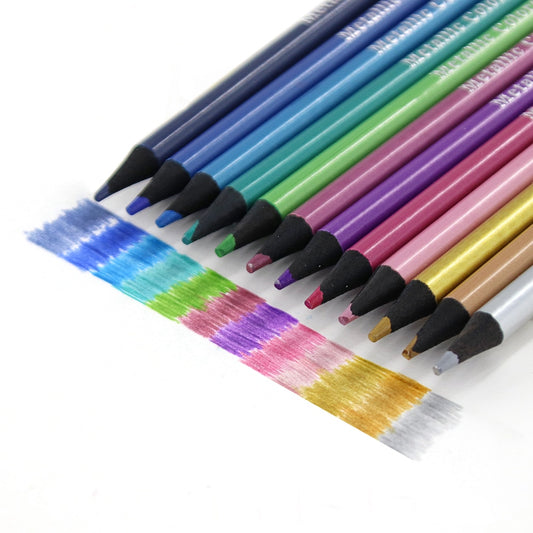 12 Colors Metallic Colored Pencils Drawing Sketch Set Soft Wood  Color Pencil For Coloring School Student Art Supplies