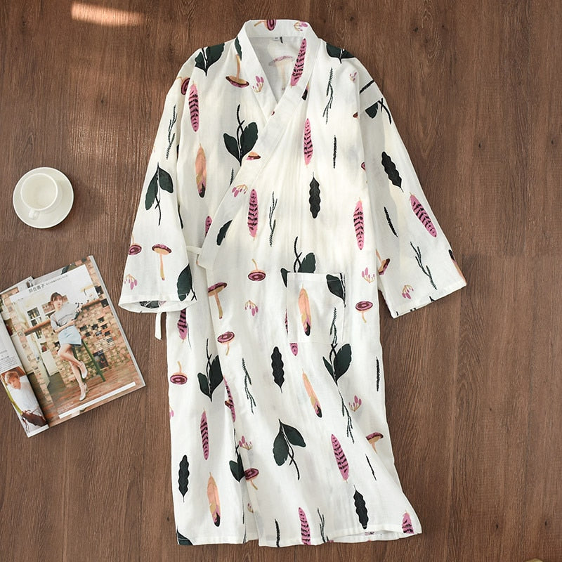 Japanese-style kimono pajamas summer new 100% cotton gauze pajamas nightgown ladies SPA yukata homewear long pajamas women