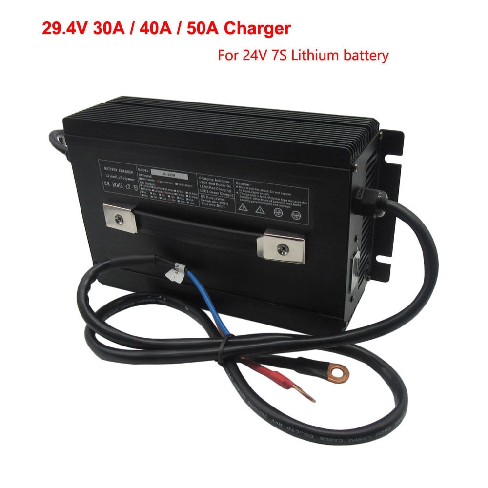 2000W 7S 24V 50A Lithium Fast Charger 29.4V 30A 40A 24 V Golf Cart Forklift Ebike RV Boat Li-ion Battery Charger 110V / 220V