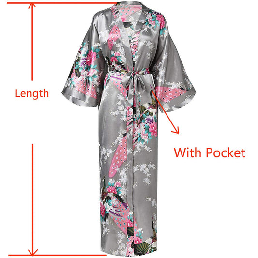 Sexy Women Long Robe With Pocket Wedding Bride Bridesmaid Dressing Gown Rayon Kimono Bathrobe Large Size S-XXXL Night Dress