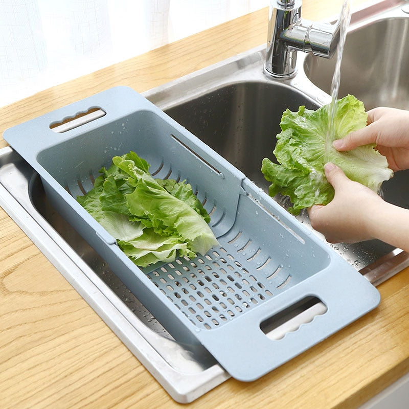 Adjustable Dish Drainer Sink Drain Basket Washing Vegetable Fruit Plastic Drying Rack Kitchen Accessories Organizer