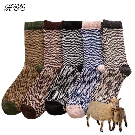 Brand 5Pairs / Lot Men‘s Winter Thick Socks Ripple Striped Thicken Warm Casual Dress Socks Against Cold Snow Sock