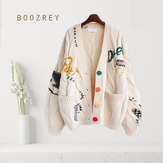 Letter Embroidery Loose Sweaters Women Winter Women Coat Cardigan Preppy Style Clothes Y2K Sweet Girl Casual Knit Sweater Top