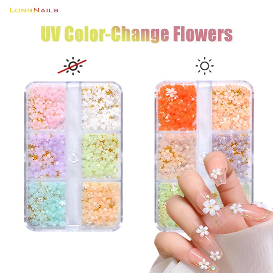 Set Color-Changed Flower Decors 5petals Japanese Resin Macaroon Florets UV Flower Mix Nail Jewelry 3D Accessory Kit 3+6mm