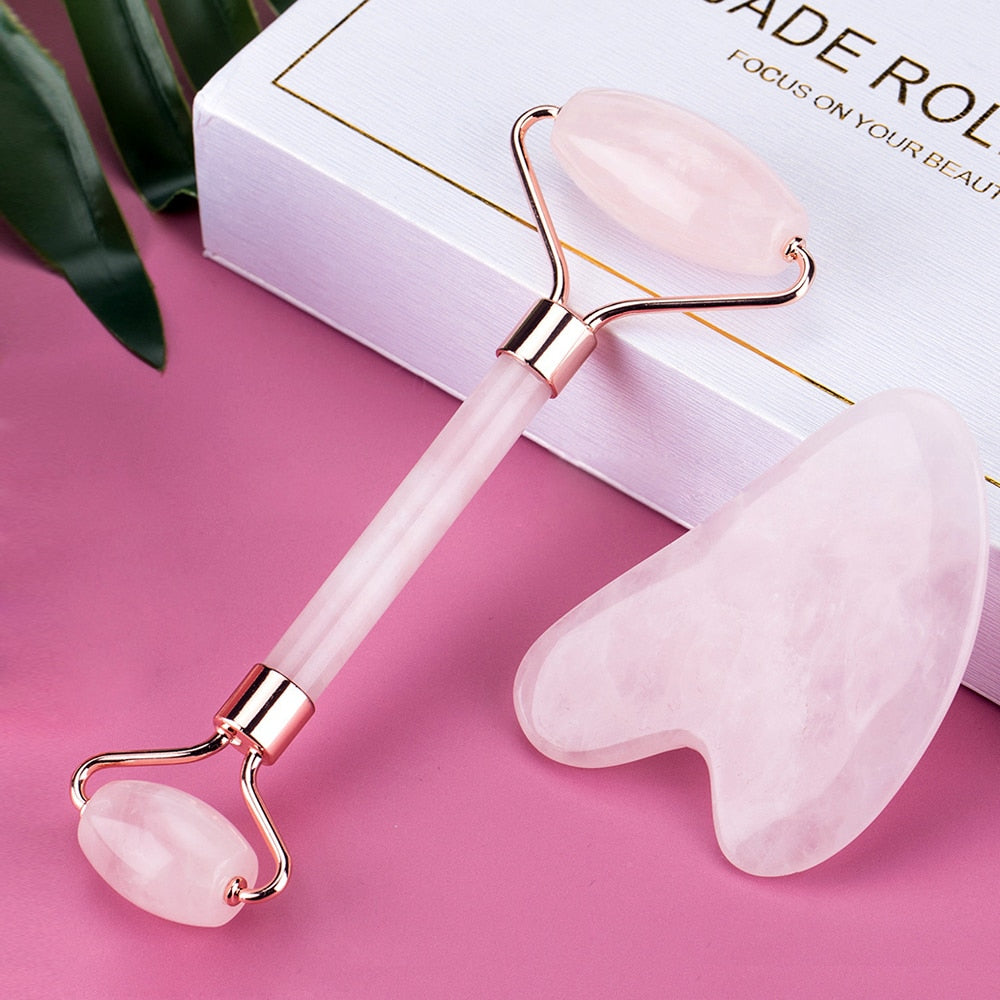 Face Massage Jade Roller Rose Quartz Natural Stone Gua Sha Slimmer Lift Wrinkle Double Chin Remover Beauty Care Slimming Tools