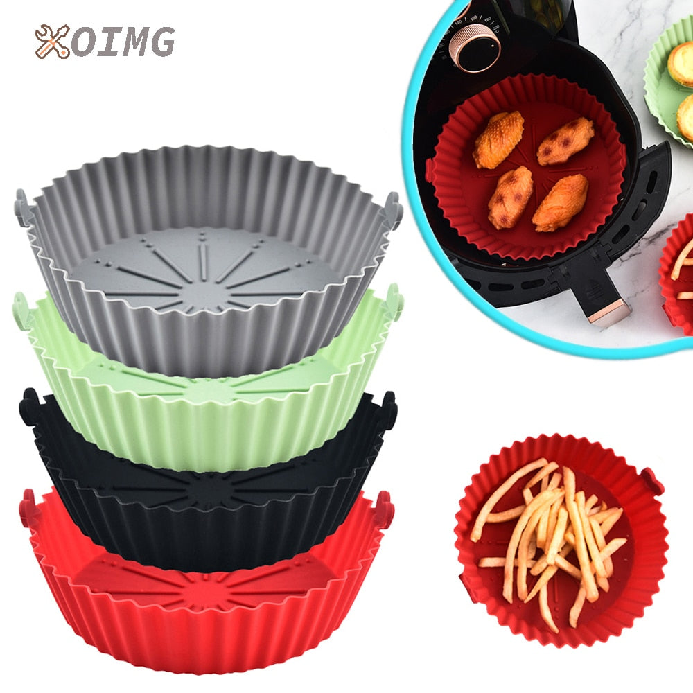 Round silicone Air Fryers Oven Baking Tray Fried Chicken Basket Mat Air Fryer Silicone Pot Grill Pan Kitchen Accessories