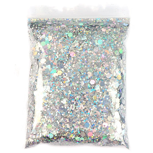 50G Holographic Mixed Hexagon Shape Chunky Nail Glitter Silver Sequins Laser Sparkly Flakes Slices Manicure Nails Art Decoration