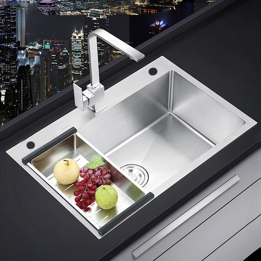 Stainless Steel Kitchen Sink Single Bowl Handmade Brushed Wash Basin Above Counter For Kitchen Fixture With Drainage Accessories