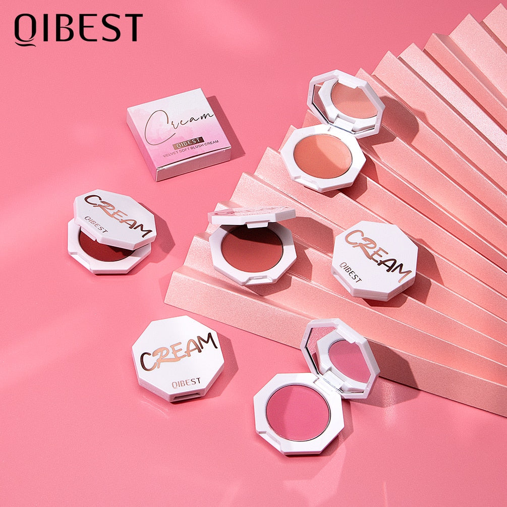 QIBEST Face Blusher Peach Cream Makeup Blush Palette Cheek Contour Blush Cosmetics Blusher Cream Korean Makeup Rouge Tint Blush