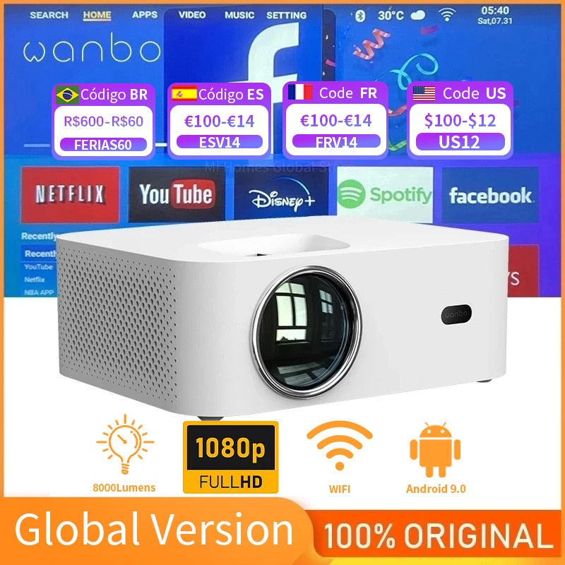 Wanbo X1 Max Projector Android 9.0 Wifi Phone Full Hd 1920*1080P 8000Lumen 4K Global Led Mini Portable Projector For Home Office