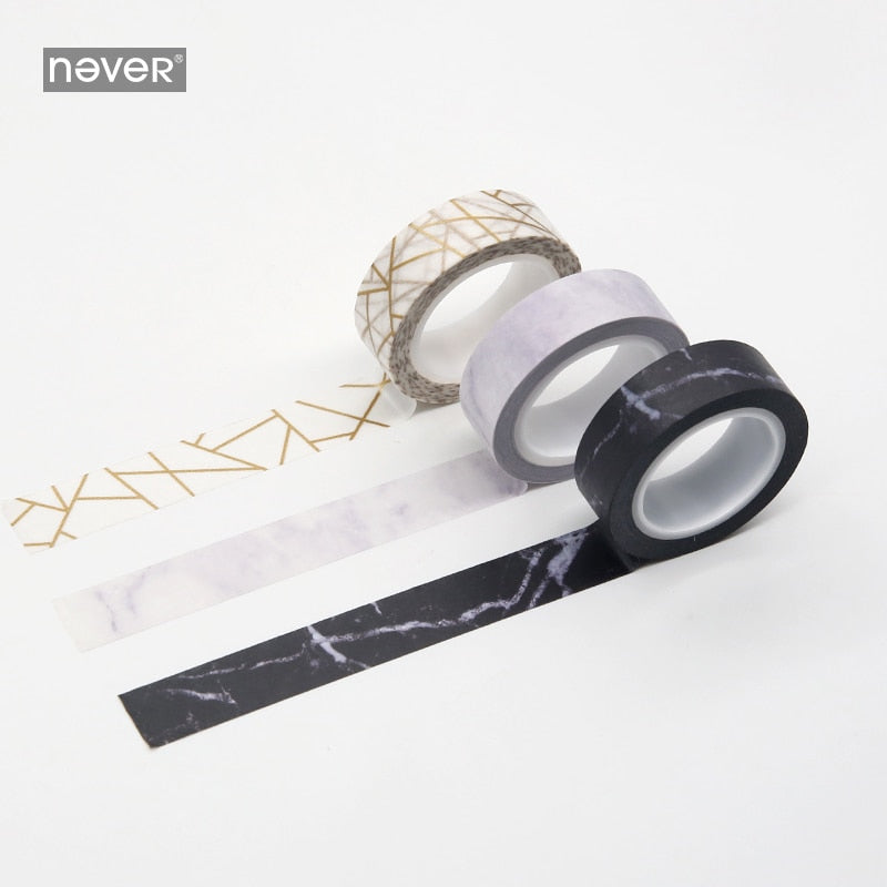 Never Marble Series Masking Tape Set 3 Rolls Washi Paper Tapes Planner Notebook Decorative Sticker Office And School Supplies