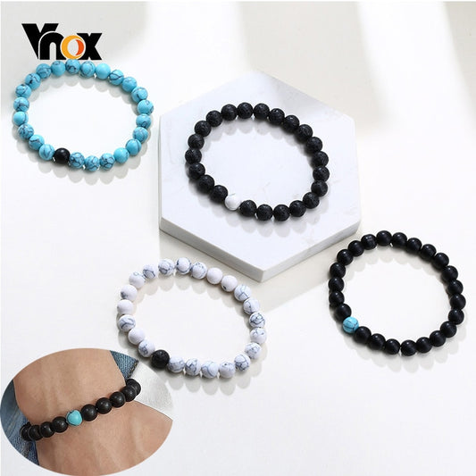 Vnox Casual 8 mm Beads Chain Bracelets for Men Women Special Birthday BFF Friendship Gifts Unisex Elastic Jewelry