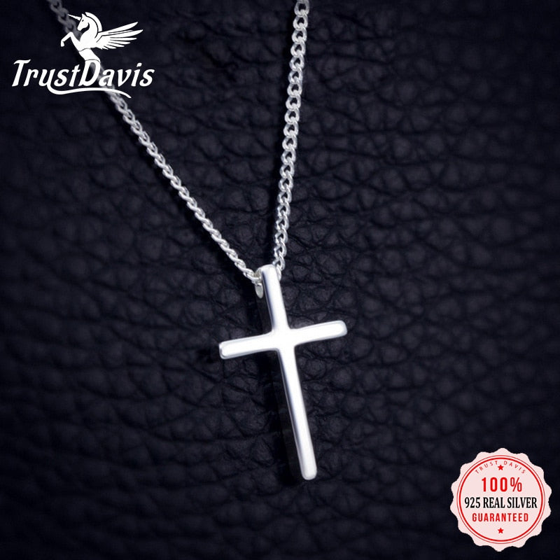 Sterling Silver Jewelry Cross Pendant Short 40cm Necklace Cute Gift