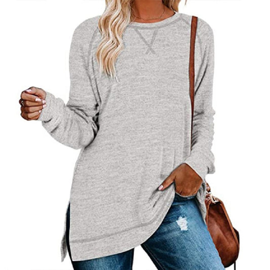 Women's Casual Long Sleeve Solid Split Tops Elegant Front Tunics Shirt