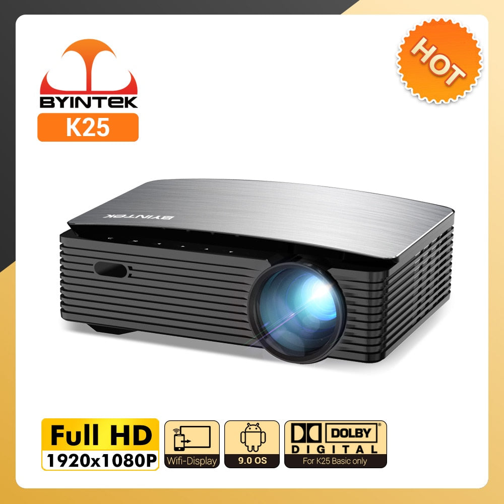 LCD Smart Android 9.0 Wifi LED Video Home Theater Cinema 1080P Projector for Smartphone (BYINTEK K25 Full HD 4K 1920x1080P )