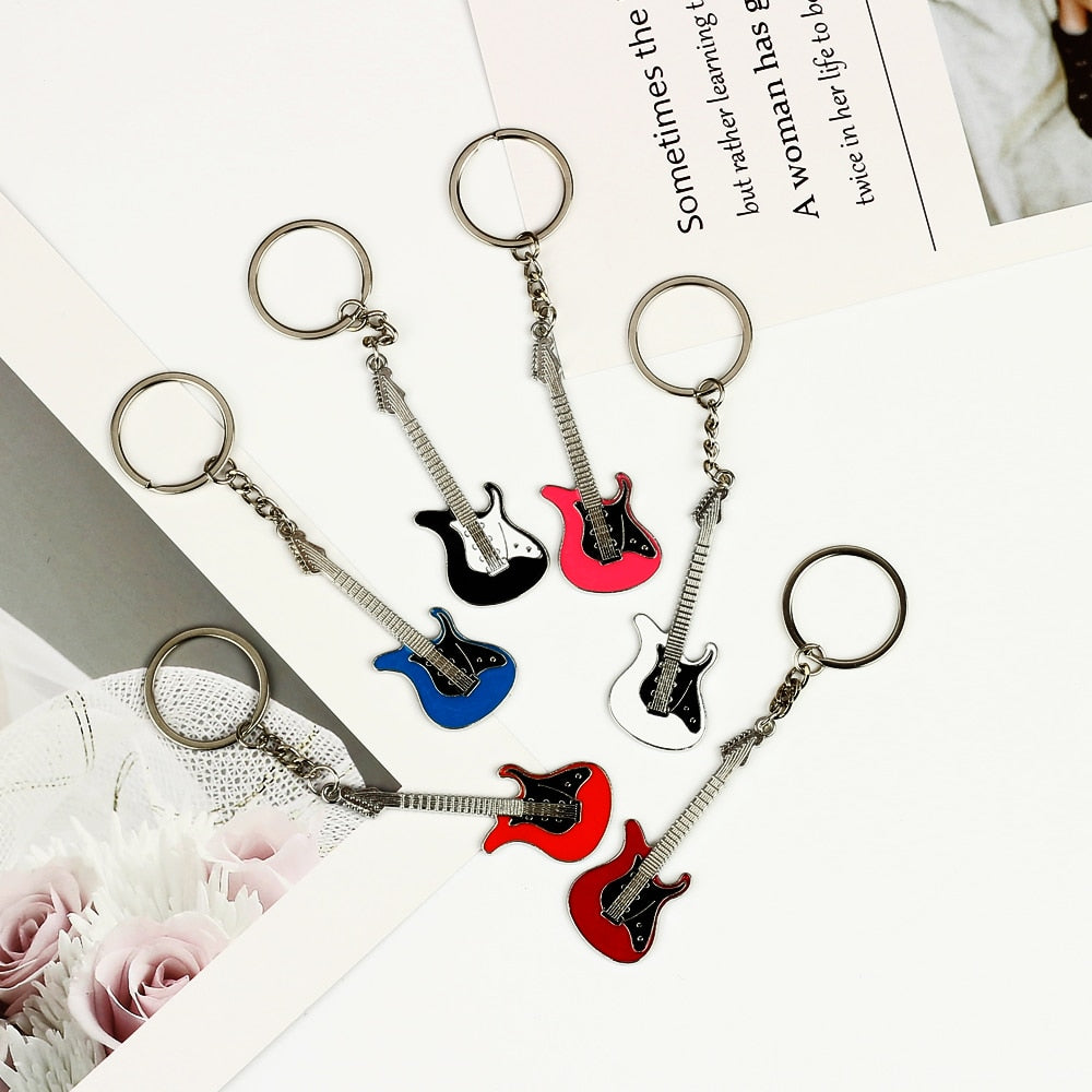 Men Womens Guitar Keychains pink blue red black Key Chain Charms for Bag Musician Jewelry Car Keyring Accessories Gift 2022