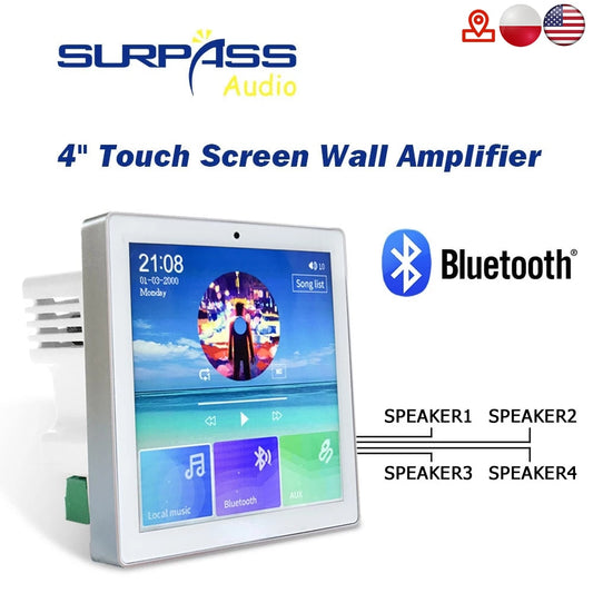 Smart Home Audio 4 Channel Wireless Bluetooth In Wall Amplifier Touch Screen,Flush-mounted Radio,USB TF Card Power for Speaker