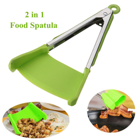 2 in 1 Tongs Non-stick Heat Resistant Silicone Tong Clip Kitchen Spatula Clever Food Clips Spatula Shovel For Kitchen Utensil